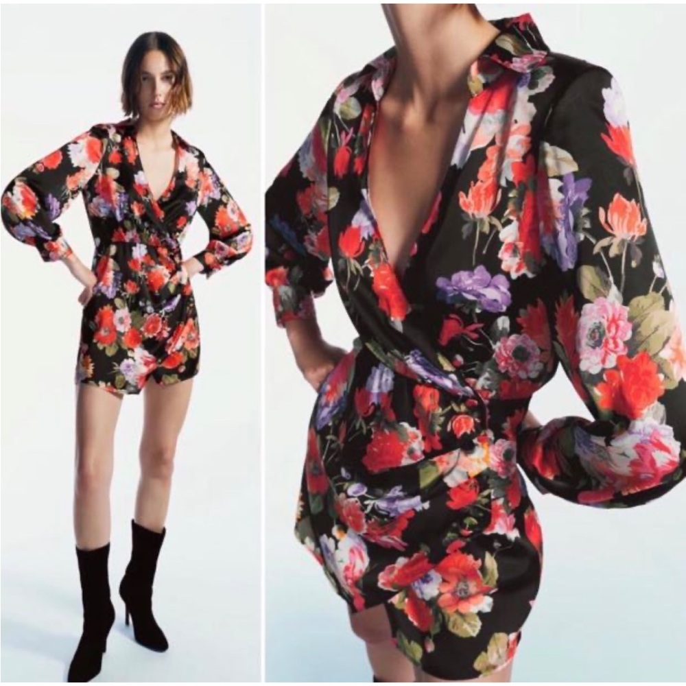 Zara Floral Print Long Sleeve V-neck WRAP Mini Dress Blogger Favs ON Bachelor S